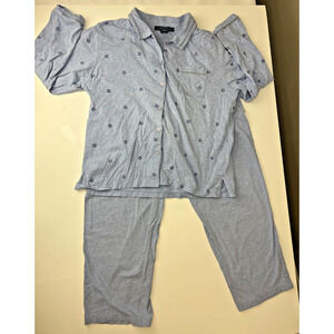 Charter Club Women's Pajamas Set 100% Cotton Blue Button-Up Flannel Cozy Medium